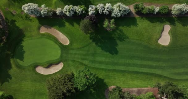 5K从飞越高尔夫球杆的无人驾驶飞机上发射的 一个美丽的高尔夫球场 有起伏的山丘 沙地和树木 爱尔兰 豪华高尔夫球场 — 图库视频影像