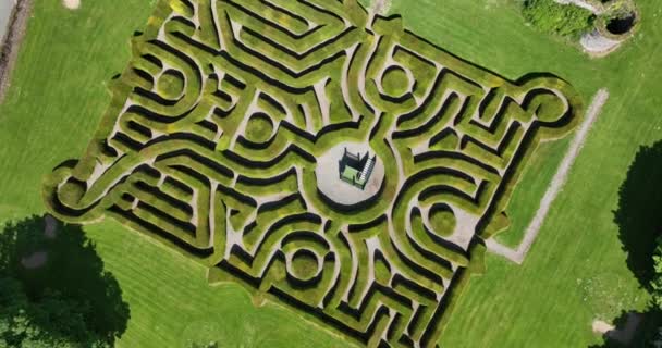 Letecký Zelený Labyrint Parku Pohled Shora Bezpilotní Letadlo Dunbrody Abbey — Stock video