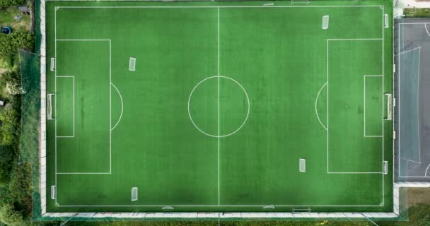 Vue Aérienne Football Vert Terrain Football Vue Haut Vers Bas — Video