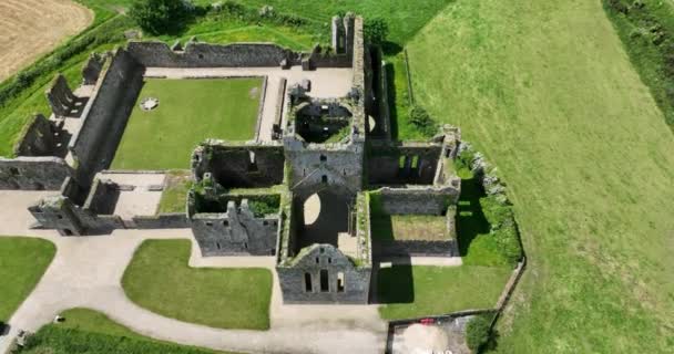 Aerial Ruined Monastery Dunbrody Abbey Former Cistercian Monastery County Wexford — Stock Video
