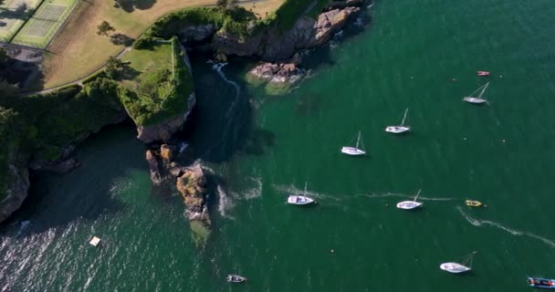 Aereo Circolare Veduta Delle Barche Vela Ancorate Una Baia Dunmore — Video Stock