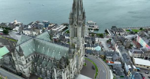 Aerial Circular Colmans Cathedral Cobh Ireland Cathedral Church Colman High — Stock Video