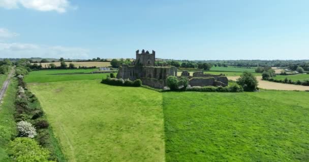 Luchtfoto Het Geruïneerde Klooster Dunbrody Abbey Een Voormalig Cisterciënzerklooster County — Stockvideo