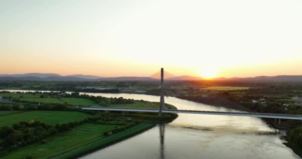 エアリアル その巨大な橋 トーマス フランシス メーガー橋 アイルランドのティペラリー郡 アイルランドのスエア川を渡るケーブル張りの橋 ウォーターフォード 高品質の4K映像 — ストック動画