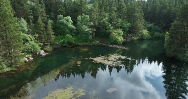Aereo Vista Incredibile Lago Cava Con Rocce Foreste Conifere Barntown — Video Stock
