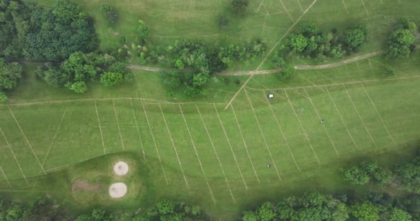 通缉令被一架无人驾驶飞机在烟雾弥漫的高尔夫球杆上空击中 一个美丽的高尔夫球场 有起伏的山丘 沙地和树木 Wexford爱尔兰 豪华高尔夫球场4K — 图库视频影像