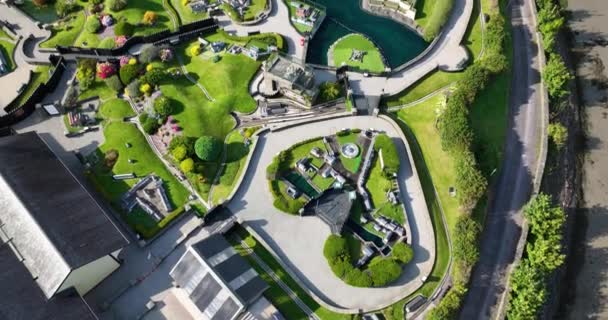 Aerial Magnificent Park Miniature Towns Working Mini Railway Line Miniature — Stock Video