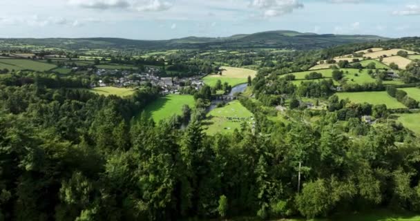 Luchtfoto Prachtige Oude Stad Inistioge Ierland Hoog Boven Rivier Nore — Stockvideo