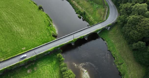 아름다운 자연의 배경에 자동차는 오래된 다리를 드라이브 Kilkenny Inistioge 아일랜드 — 비디오