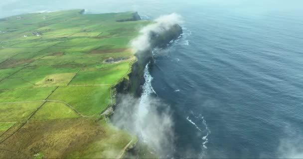 Aereo Cliffs Moher Ripido Precipizio Irlanda Destinazione Turistica Vista Aerea — Video Stock