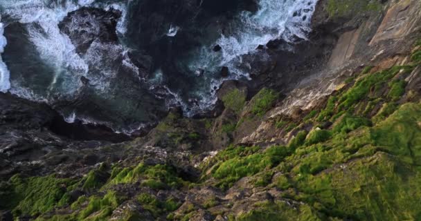 Воздушный Вид Скалу Вниз Крутые Скалы Вид Воздуха Океан Через — стоковое видео