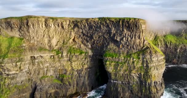 Воздушный Полет Над Скалами Мохер Крутой Обрыв Ирландия Туристическое Направление — стоковое видео