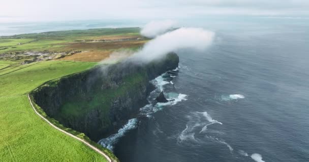 Aérea Acantilados Del Precipicio Empinado Moher Destino Turístico Irlanda Vista — Vídeo de stock