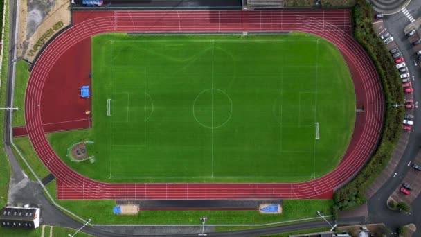 Aerial Drone Top View Olympic Football Stadium Large Stadium Running — Stock Video