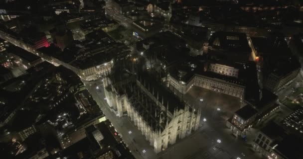 Letecký Pohled Milánskou Katedrálu Iluminated Piazza Del Duomo Milano Galleria — Stock video