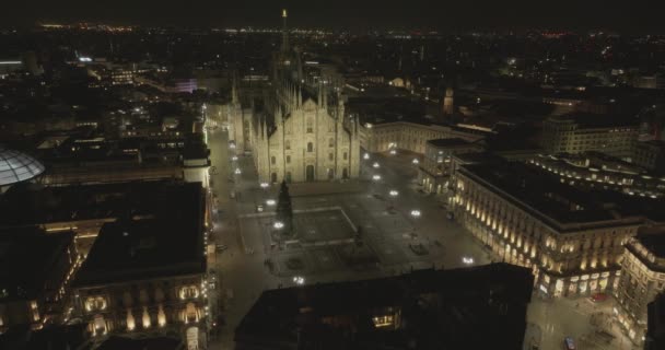 Vista Aérea Catedral Milán Iluminado Piazza Del Duomo Milano Galleria — Vídeo de stock