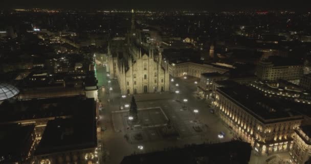 Flygfoto Över Milano Katedralen Upplyst Piazza Del Duomo Milano Och — Stockvideo