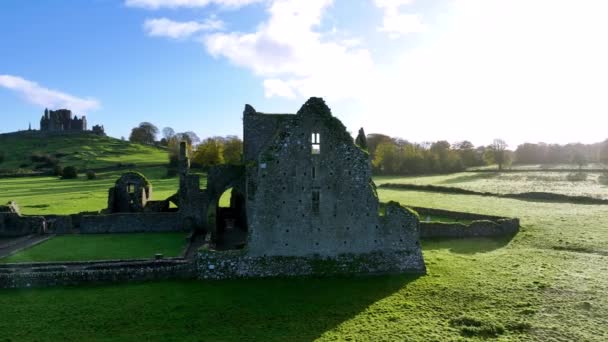 Luftkurve Friedhofsruinen Von Hore Abbey Hore Abbey Irlands Letztes Mittelalterliches — Stockvideo