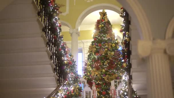 Weihnachtsbaum Geschmückt Mit Lichtern Und Spielzeug Weihnachten Und Neujahr Innendekoration — Stockvideo