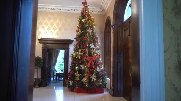 Grande Albero Natale Decorato Con Ornamenti Regali Irresistibile Albero Capodanno — Video Stock