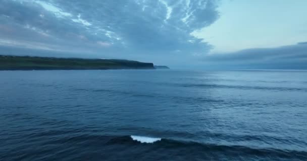 Aerial Cliffs Covered Fog Sunrise Dramatic View Cliffs Moher Wrapped — Stock Video