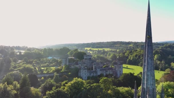 Aerial Castle River Bank Lismore Castle Waterford Ireland Evening Sun — Stock Video