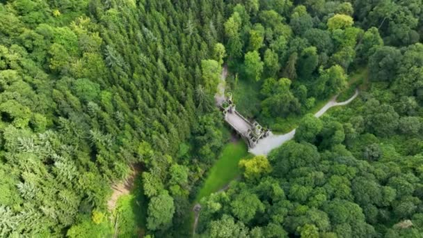 Aerial Drone View Irelands Ballysaggartmore Towers Flying Mysterious Towers Medieval — Stock Video