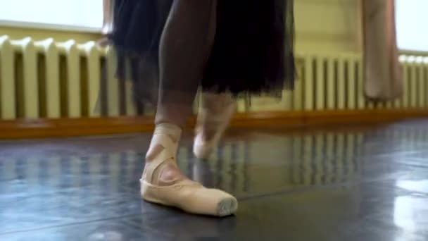 Ballerina Pointe Shoes Walking Camera Dancers Legs Close Ballerinas Legs — Stock Video