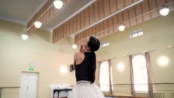 Eine Professionelle Ballerina Tanzt Allein Einer Großen Trainingshalle Eine Ballerina — Stockvideo