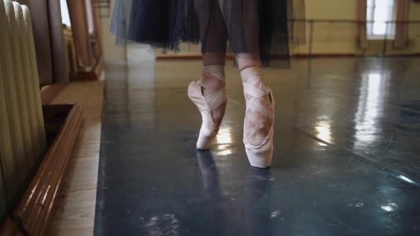 Yerde Dans Eden Sivri Uçlu Ayakkabılı Bir Balerinin Bacakları Büyük — Stok video