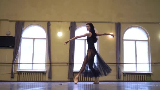 Elegante Bailarina Bailando Elementos Ballet Clásico Estudio Baile Talentosa Chica — Vídeos de Stock