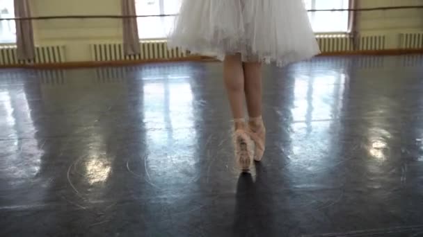 Zamknij Drzwi Nogi Baleriny Profesjonalna Tancerka Klasyczna Studio Tańca Trening — Wideo stockowe