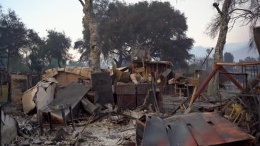 Pasadena, California 'da çıkan yangından sonra. 9 Ocak 2025 'te yakalandı. Gök kubbeli bir mekandan arta kalan kömürleşmiş kalıntılar mutlak yıkım ve yalnızlığı canlı canlı gözler önüne seriyor. A