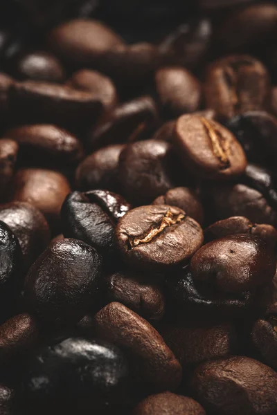 Крупный План Семян Кофе Темной Поверхности Текстурированного Зерна Какао — стоковое фото