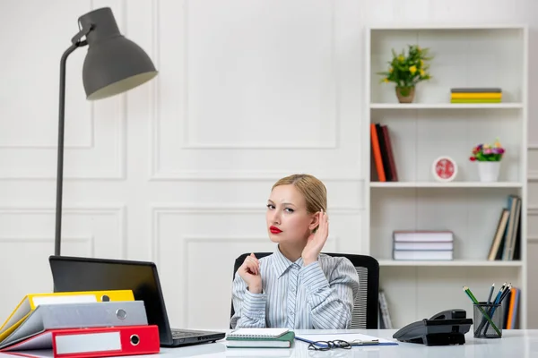 Secretary Cute Lovely Blonde Young Girl Shirt Office Work Load — Stock Photo, Image