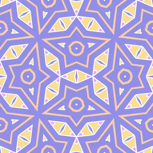 Bu resim mor ve sarı renkli çarpıcı bir desen sunuyor, yıldızları ve çeşitli geometrik şekilleri gösteriyor, canlı ve göz alıcı bir tasarım yaratıyor..