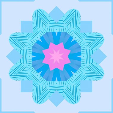 Yıldızımsı oluşumlar ve karmaşık geometrik şekiller içeren mavi bir kaleydoskop deseni, derinlik ve görsel ilgi hissi verir..