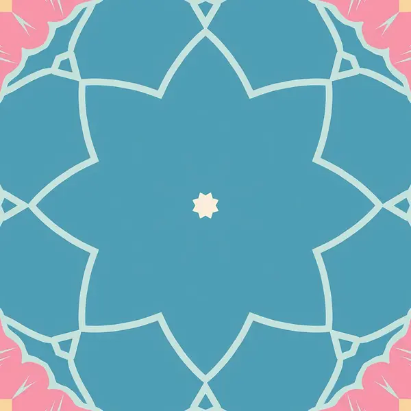 Mavi yapraklar ve pembe aksanlar içeren yıldız şeklinde bir çiçek deseni. Renk kontrastı ile göze çarpan zarif ve zarif bir tasarım yaratıyor..