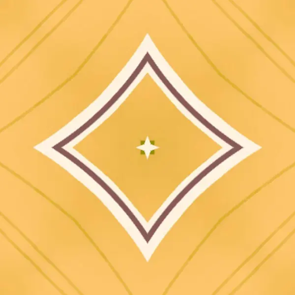 Bu grafik, sarı arka planda merkezi altın yıldızlı elmas şeklinde bir çerçeve içeriyor. Minimalist tasarım simetri ve temiz çizgilere odaklanır..