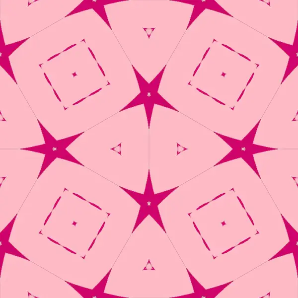 Kırmızı üçgen ve karelerin simetrik olarak tekrarlandığı soyut pembe geometrik bir tasarım. Canlı renkler dinamik bir görsel etki yaratır..