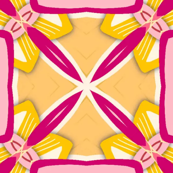 Bu canlı soyut görüntü, canlı ve dinamik bir sanatsal tasarım yaratan, sarı ve pembe elementlerle renklendirici bir desen çiziyor..