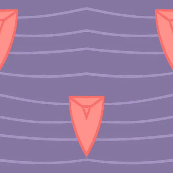 Bu resimde kırmızı üçgen şekiller, dalgalı mor bir arkaplan karşısında, görsel olarak bağlanan ve soyut bir desen oluşturur..