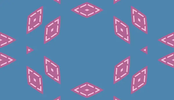 Bu resim pembe elmas şekiller ve noktalı çizgiler ile süslenmiş mavi bir arkaplanı tasvir ederek, neşeli ve modern bir soyut tasarım oluşturur..