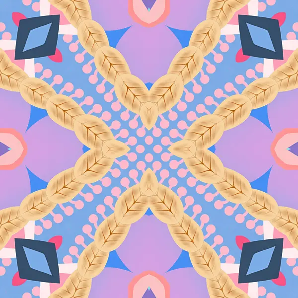 Dinamik geometrik şekiller ve canlı renklerle çevrili merkezi örgülü bir desen ile, bu soyut görüntü hareket ve sanatsal yaratıcılığı yakalar..