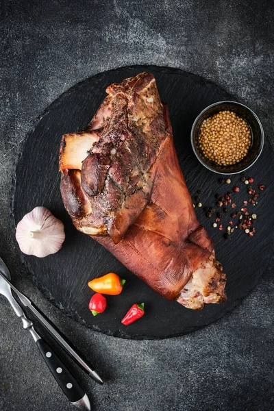 Smoked Pork Knuckle Stewed Cabbage Spices Baked Eisbein Smoked Ham — Stock Photo, Image