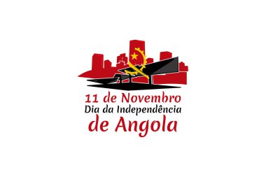 Çevirisi: 11 Kasım, Angola 'nın Bağımsızlık Günü kutlu olsun. Vektör çizimi. Tebrik kartı, poster ve afiş için uygun.