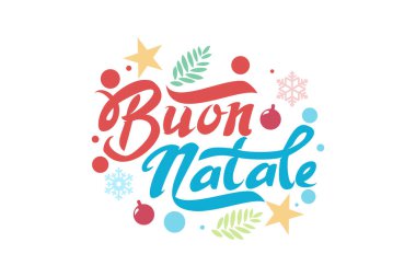 Çevirisi: Mutlu Noeller. buon Natale vektör metni Haligrafik Harf Tasarım Kartı şablonu. Tebrik kartı, poster ve afiş için uygun.