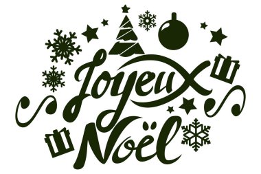 Çevirisi: Mutlu Noeller. Joyeux Nol vektör metin Kaligrafik Harf Tasarım Kartı şablonu. Tebrik kartı, poster ve afiş için uygun.