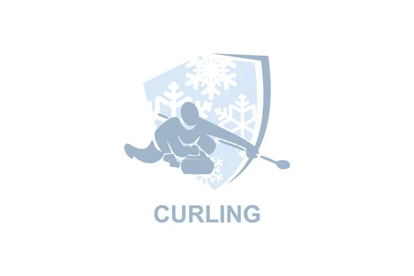 Curling Sport Vector Line Icon Atleta Che Gioca Curling Pittogramma — Vettoriale Stock