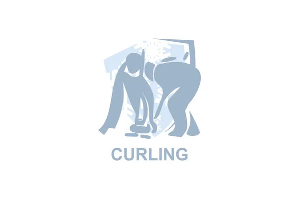 Curling Ícone Linha Vetor Esporte Atleta Brincar Aos Caracóis Pictograma — Vetor de Stock